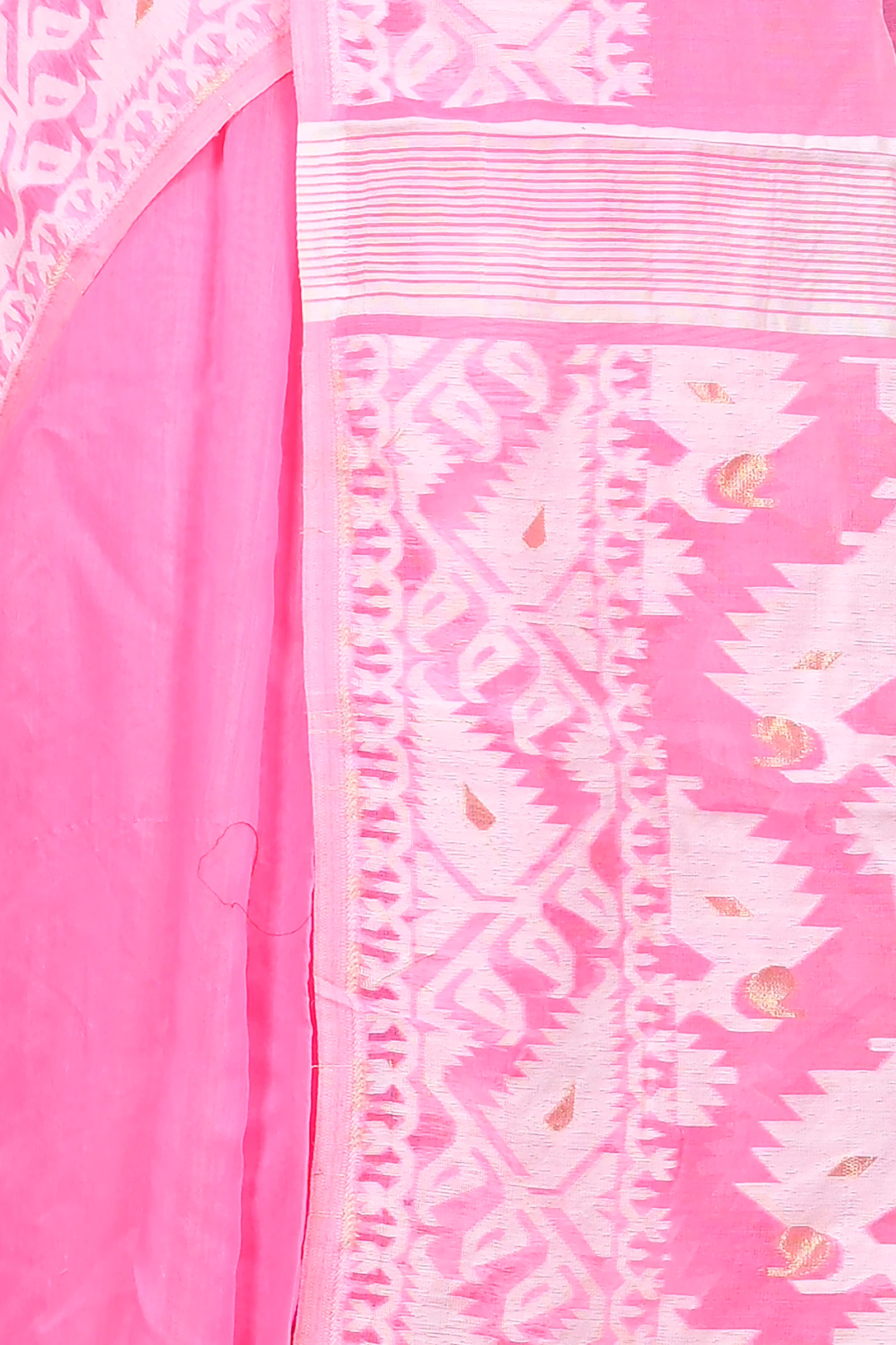 Pink White Cotton Blended Parv Jamdani Saree (560)